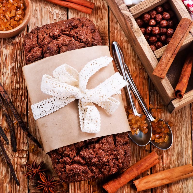 chocolate cake with spice and on a table